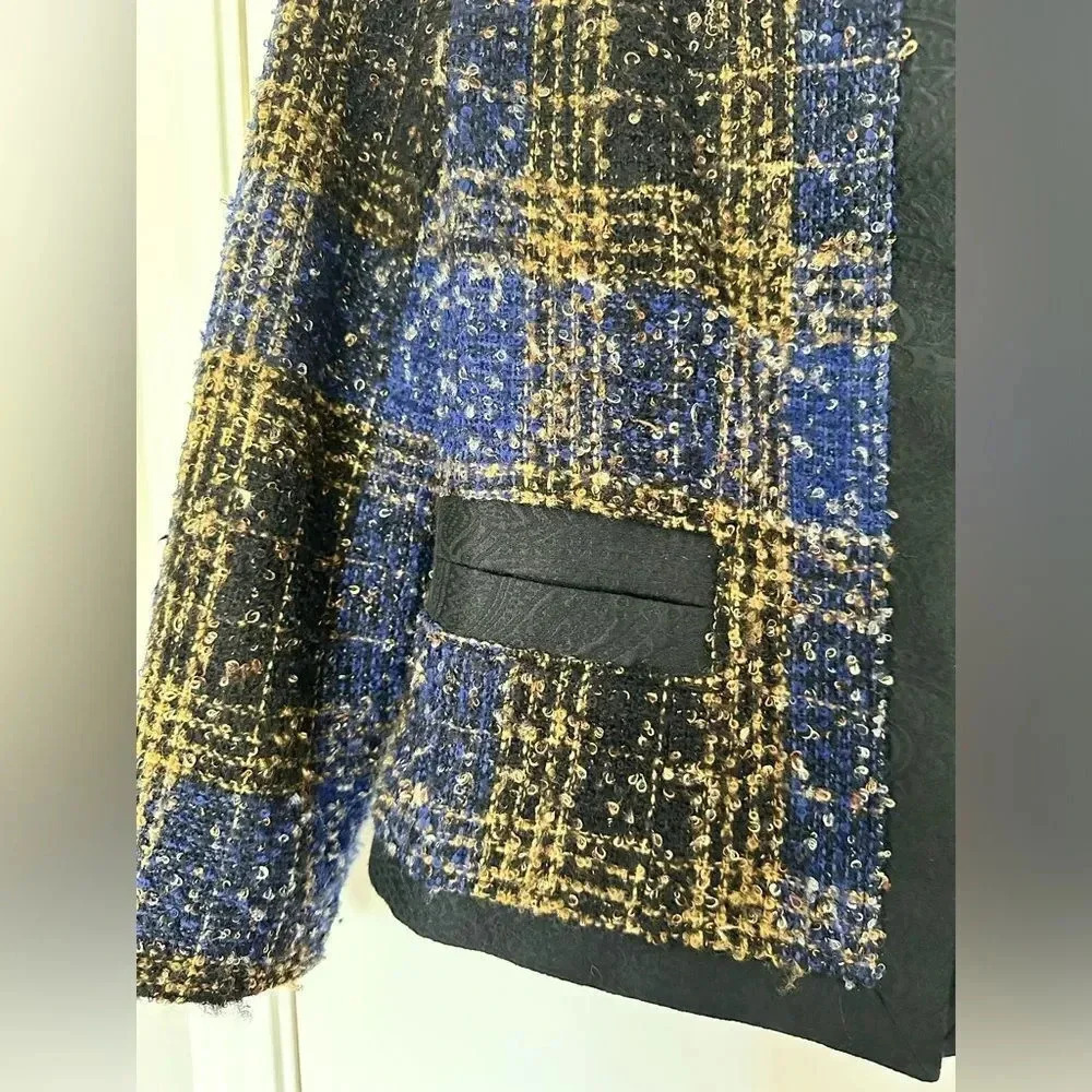 Carolina Herrera Multicolor Tweed Button Front Jacket S-M Silk-Wool - Picture 5 of 7